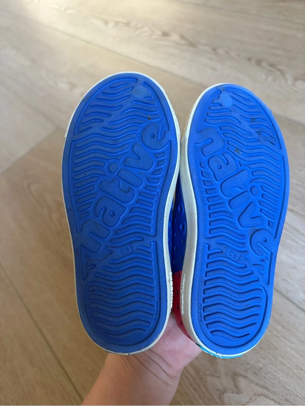Native Kids Water Shoes in Blue with Pink Heel Accents